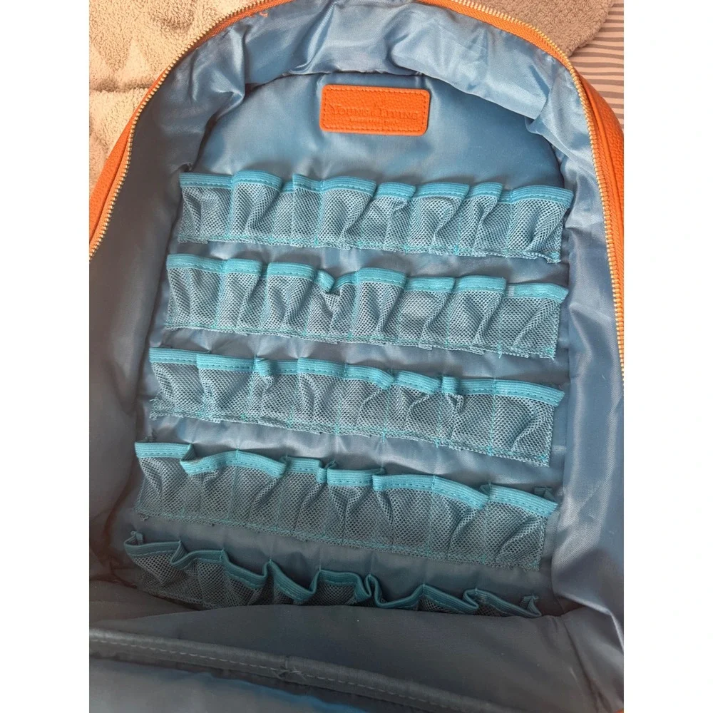 Young Living Essential Oil Carrying Case Backpack Tan Vegan Leather Teal Lining